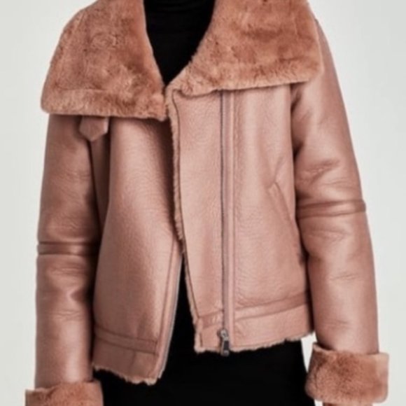 SOLD - Faux Shearling Motorcycle Jacket - ZARA - Picture 1 of 3